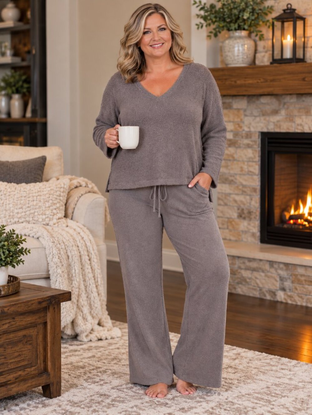 BAREFOOT DREAMS COZYCHIC LITE Sweater V-Neck Core Spun Dark Tan NWT 1XL